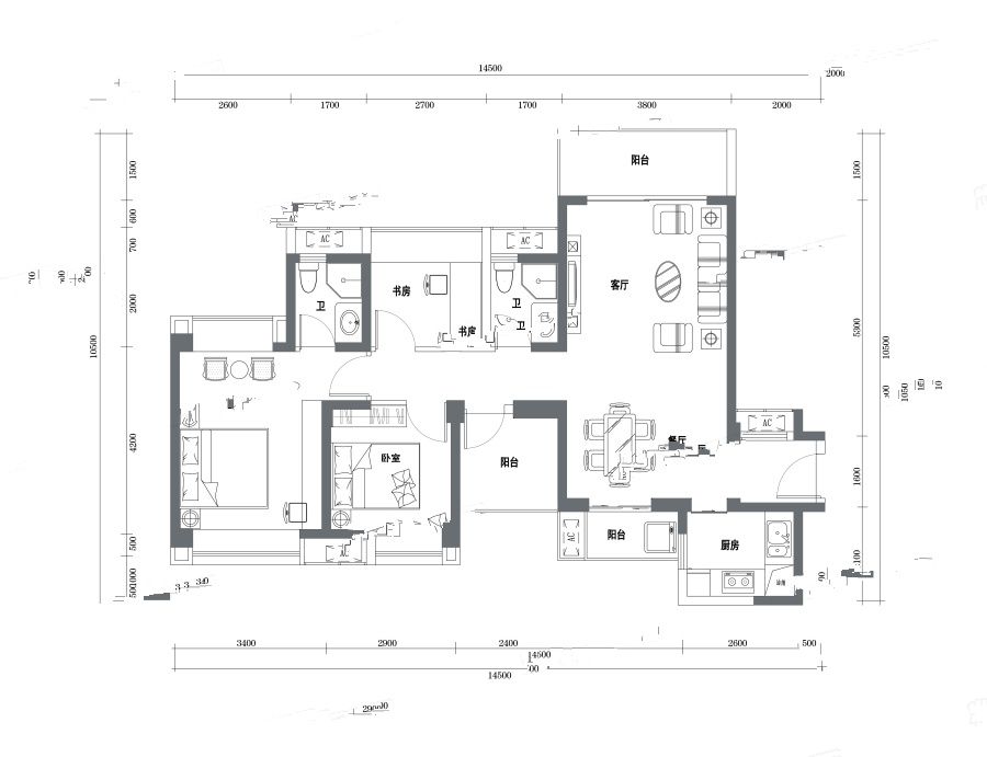 半山悦海花园3室2厅2卫113㎡户型图