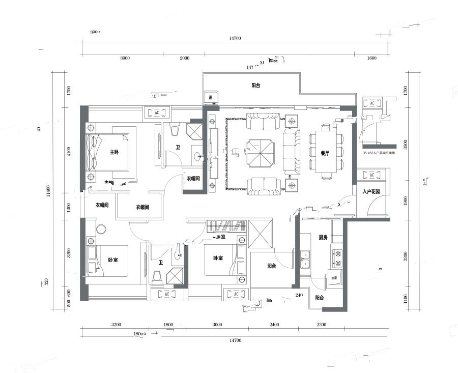 半山悦海花园3室2厅2卫143㎡户型图