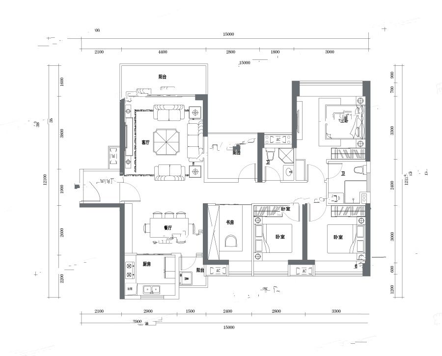 半山悦海花园4室2厅2卫143㎡户型图