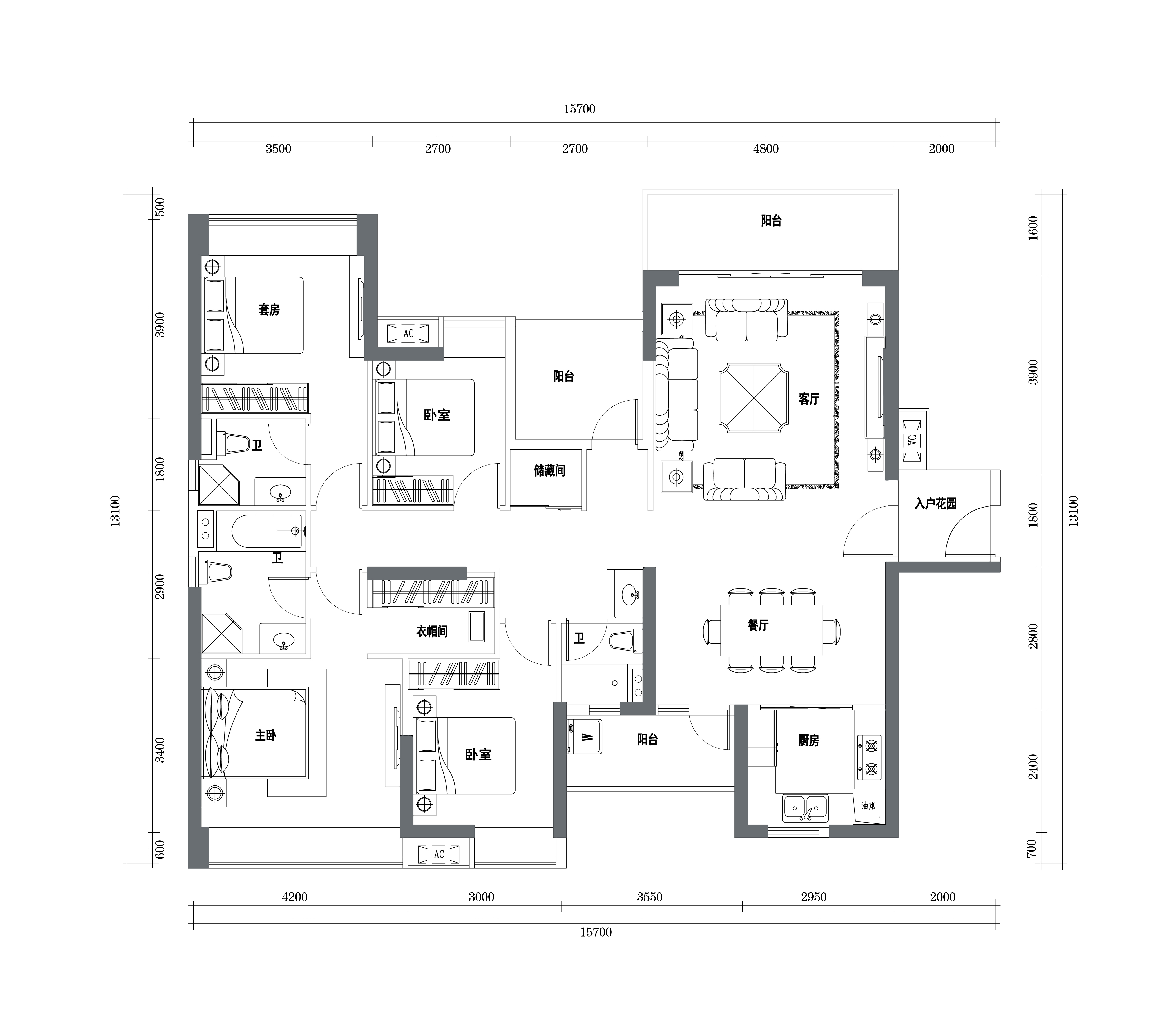 半山悦海花园4室2厅3卫180㎡户型图