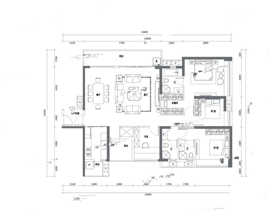 半山悦海花园4室2厅3卫180㎡户型图