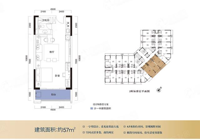 松茂御龙湾普通住宅57㎡户型图