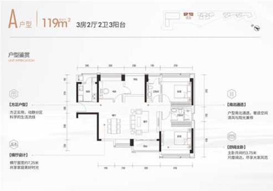 碧桂园前海荟3室2厅2卫119㎡户型图