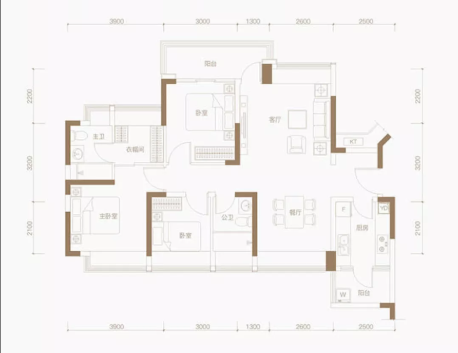 富士君悦府3室2厅2卫101㎡户型图