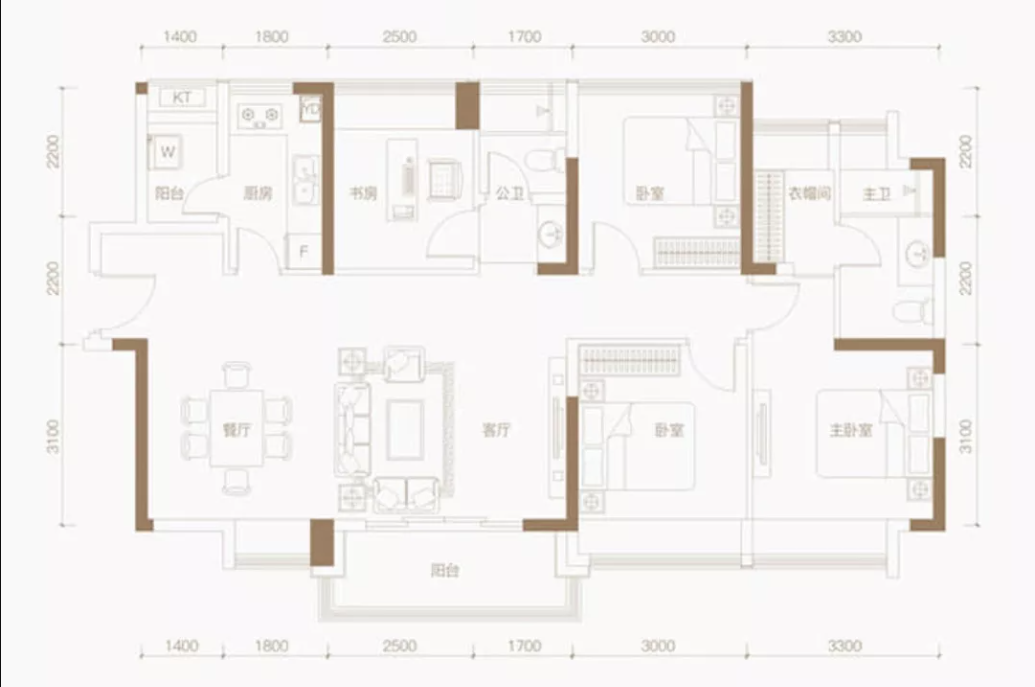 富士君悦府4室2厅2卫129㎡户型图