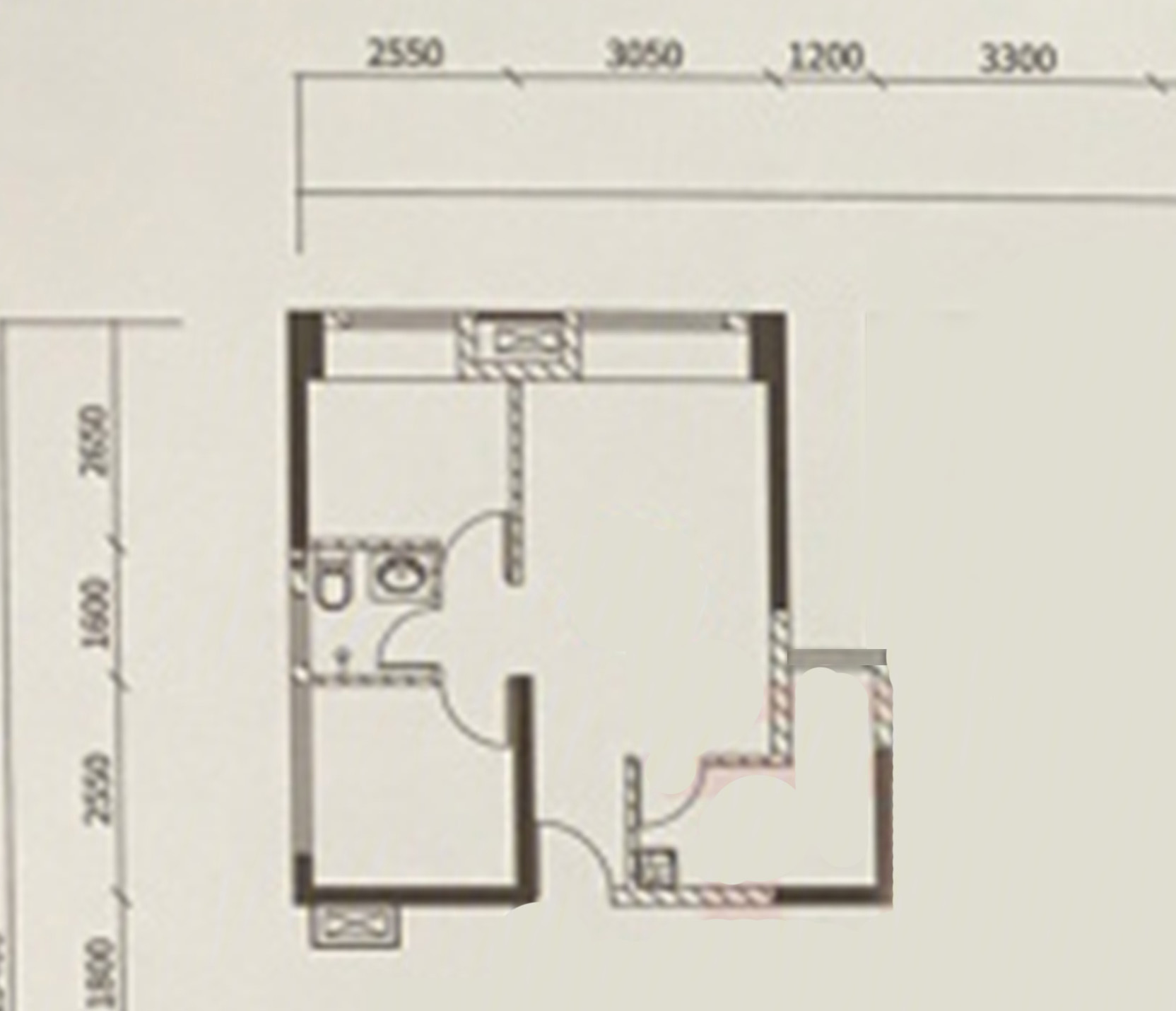 富基置地大廈2室1厅1卫58㎡户型图