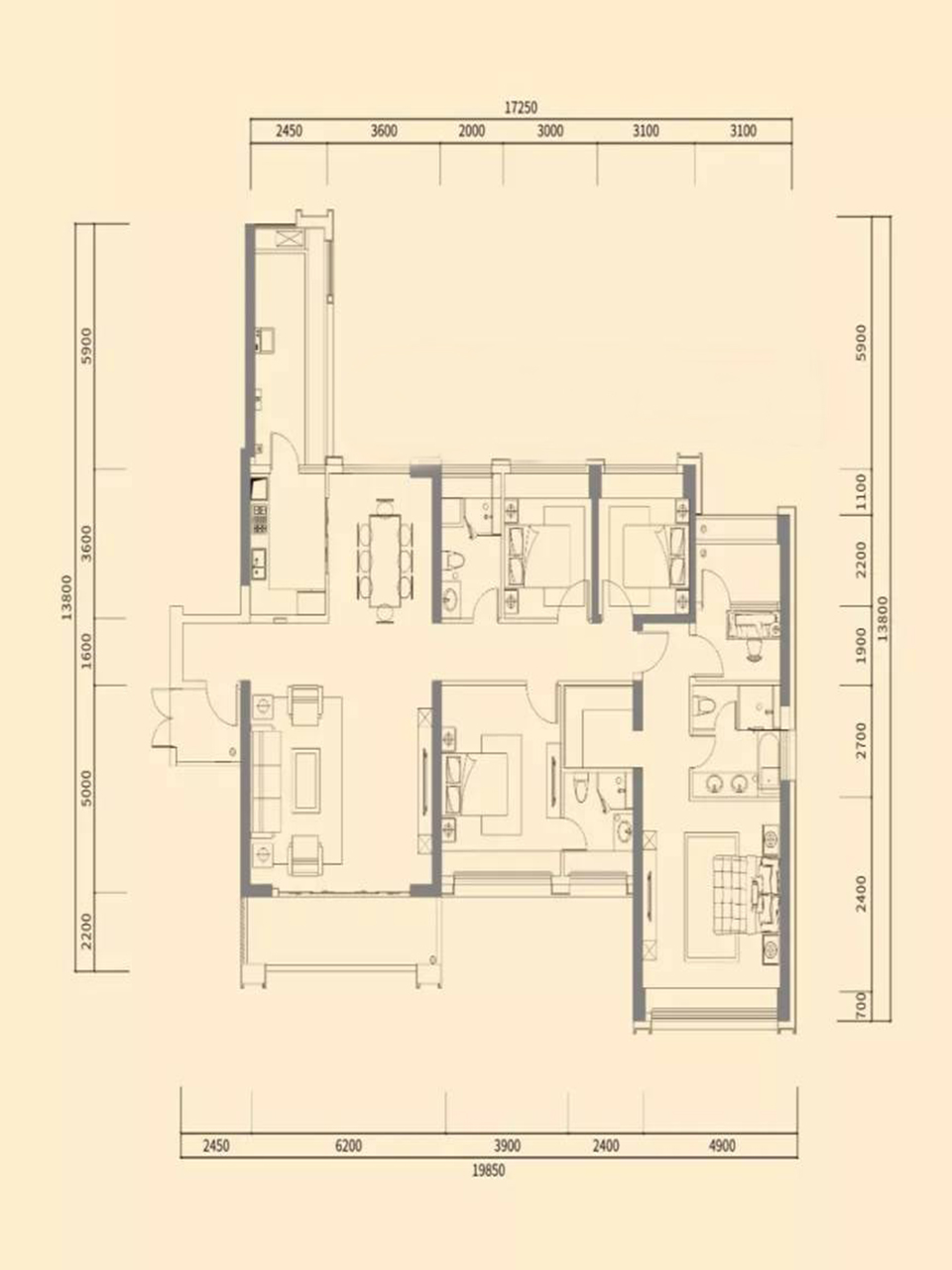 都市茗荟花园4室2厅3卫239.3㎡户型图