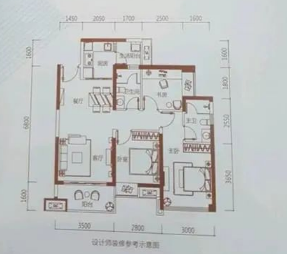 星河荣御天街3室2厅2卫89㎡户型图