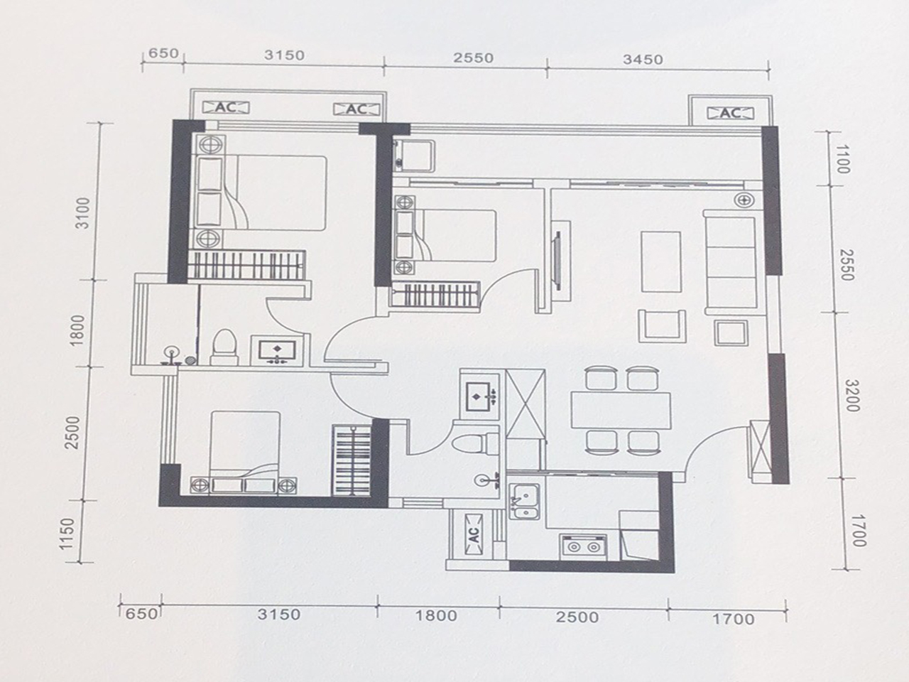 特区建发乐府广场3室2厅2卫96㎡户型图