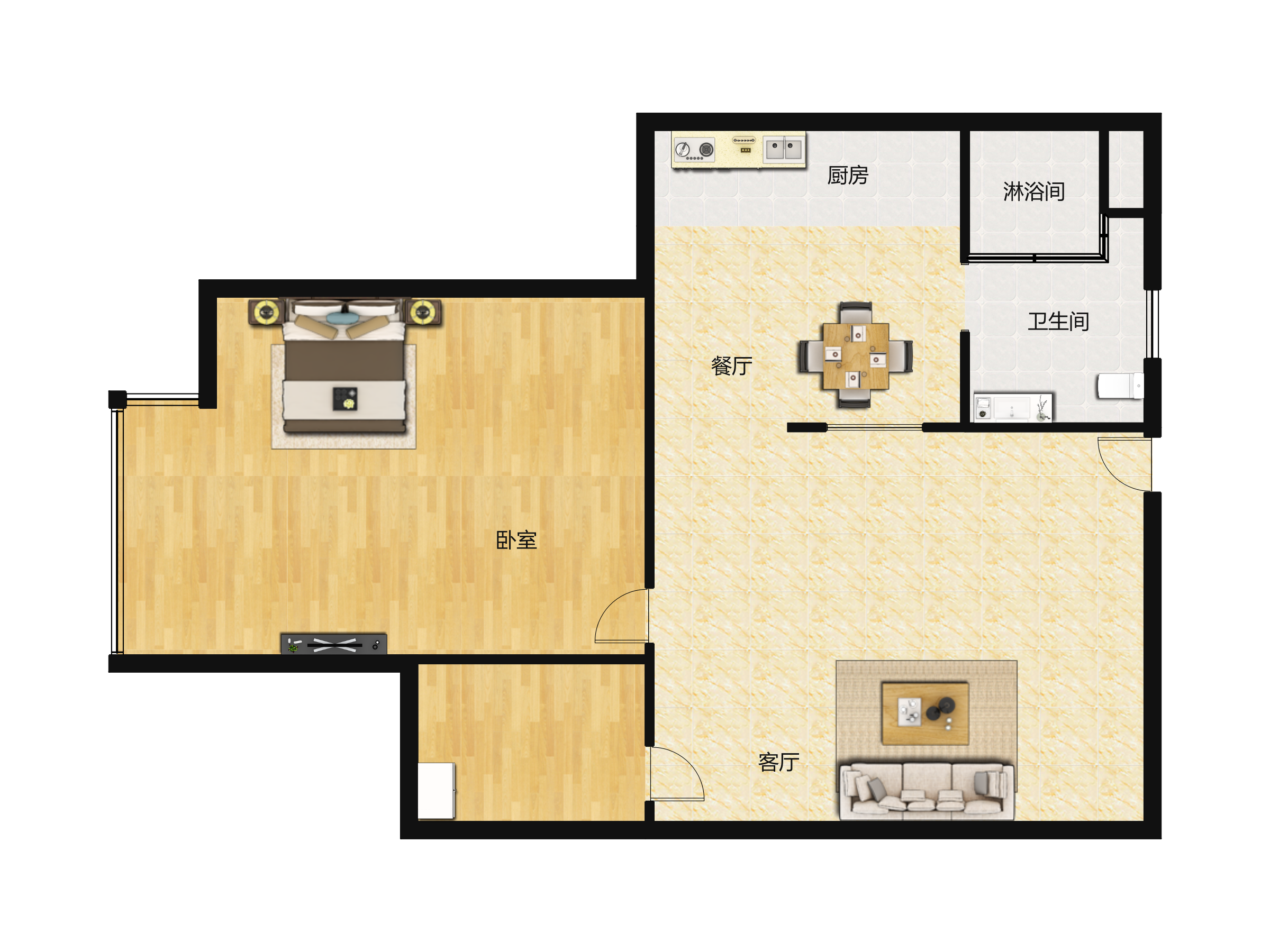 明德公馆1室1厅1卫42㎡户型图