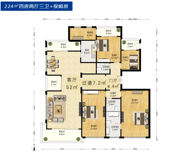 前海时代云岸5室2厅3卫244㎡户型图