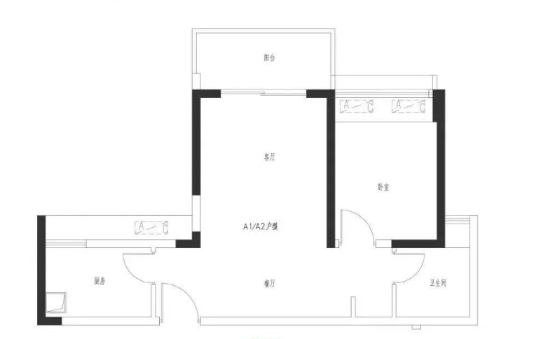 皇嘉珑府1室1厅1卫60㎡户型图