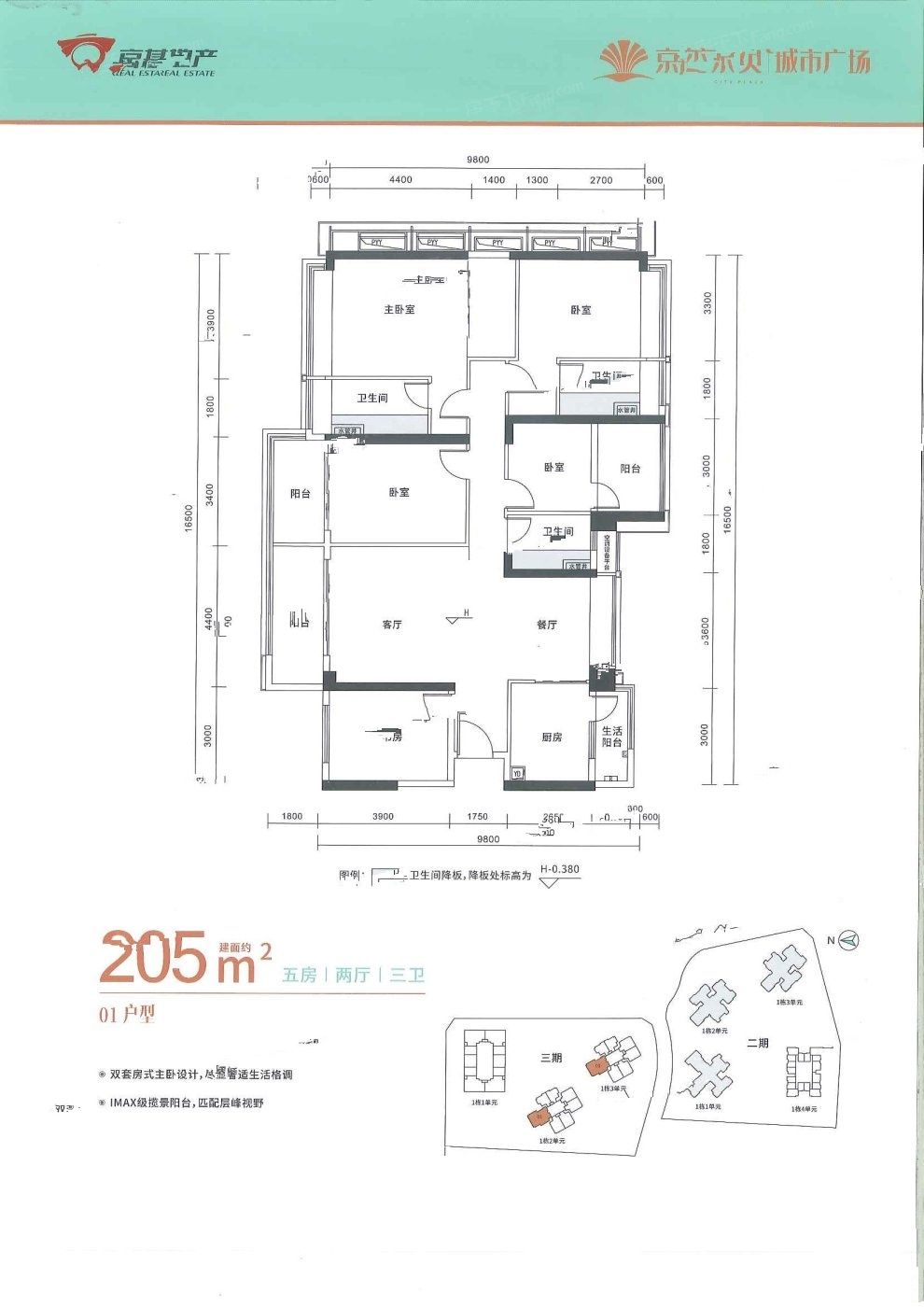 京基水贝洪湖苑5室2厅3卫205㎡户型图