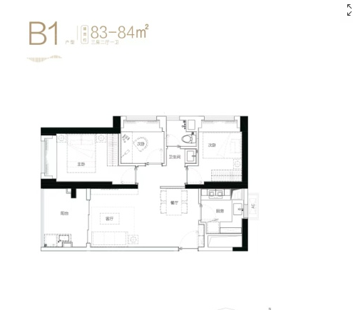 和城里3室2厅1卫83㎡户型图