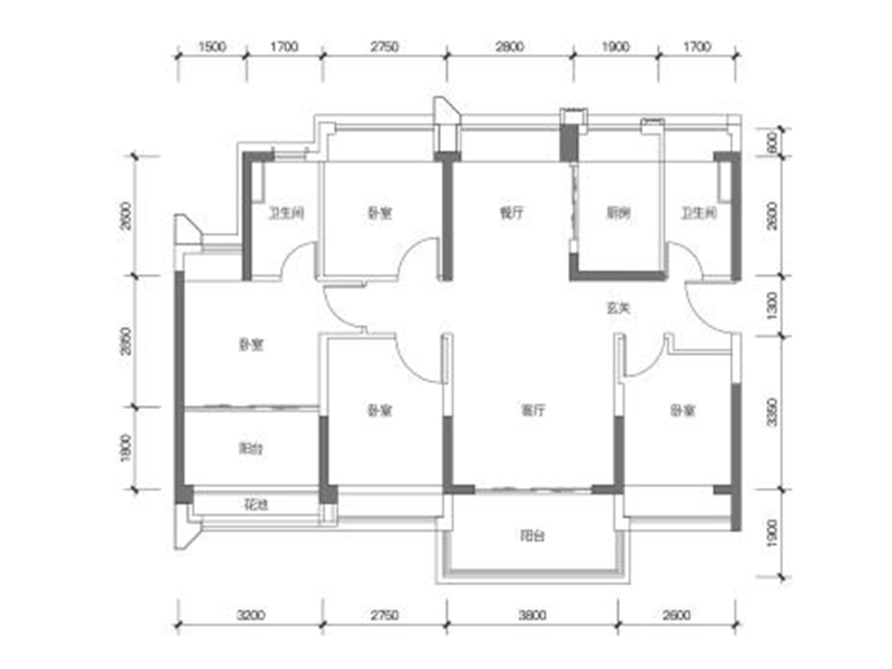 融湖盛世花园4室2厅2卫109㎡户型图