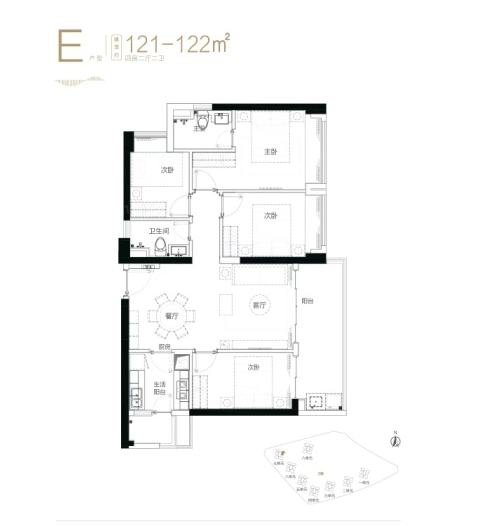 和城里4室2厅2卫122㎡户型图