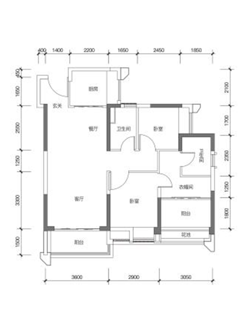 融湖盛世花园2室2厅2卫89㎡户型图