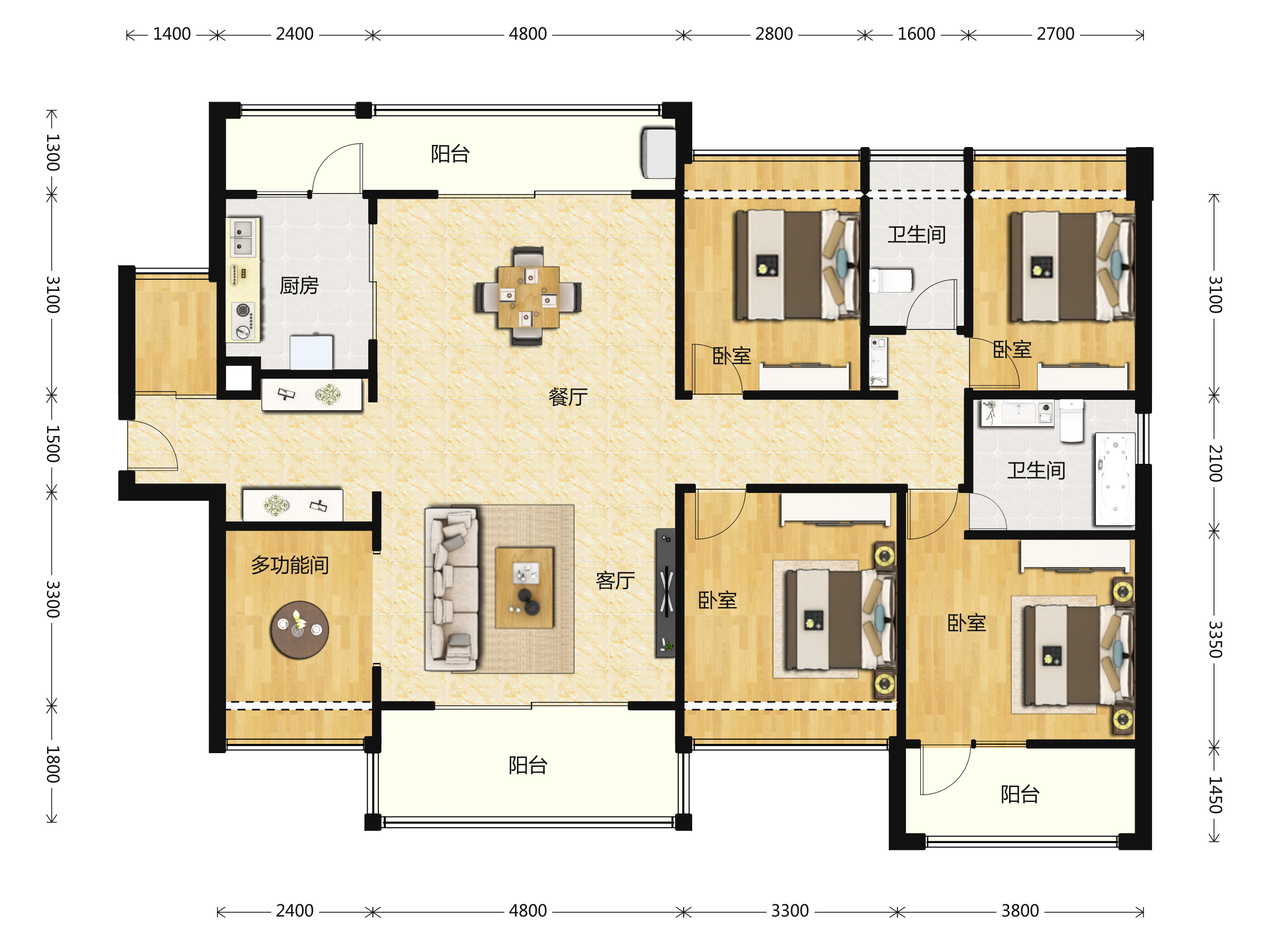 华强城乐芙公馆5室2厅2卫160㎡户型图