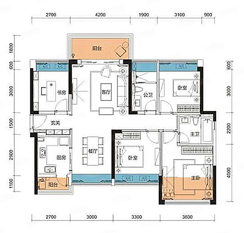 华强城乐芙公馆4室2厅2卫125㎡户型图