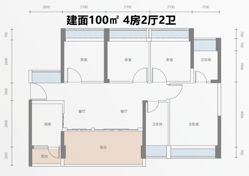众福红山印4室2厅2卫100㎡户型图