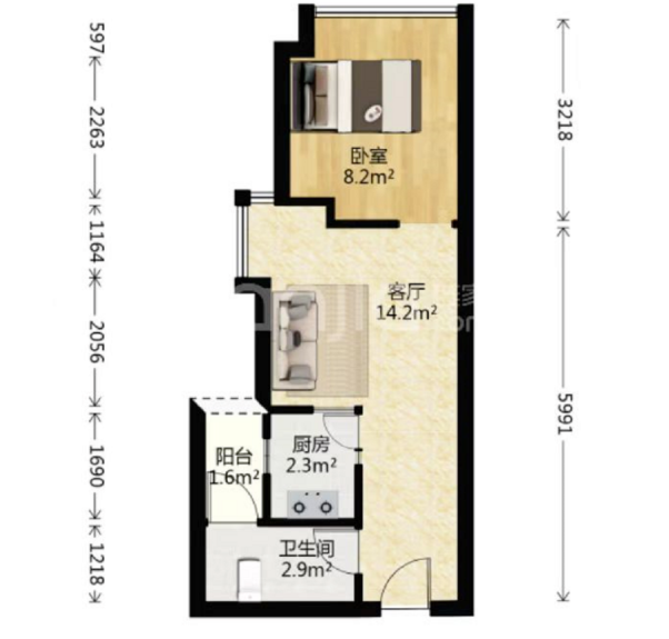 华润置地未来城1室1厅1卫39.2㎡户型图