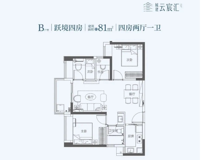 城建云宸汇4室2厅1卫81㎡户型图