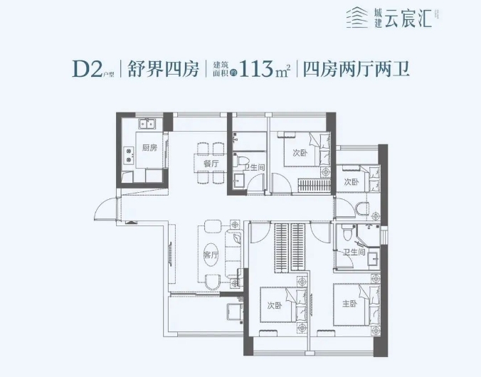 城建云宸汇4室2厅2卫113㎡户型图