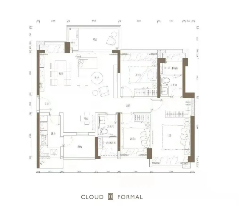 云科府3室2厅2卫110㎡户型图