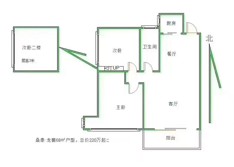 桑泰龙樾3室2厅1卫68㎡户型图