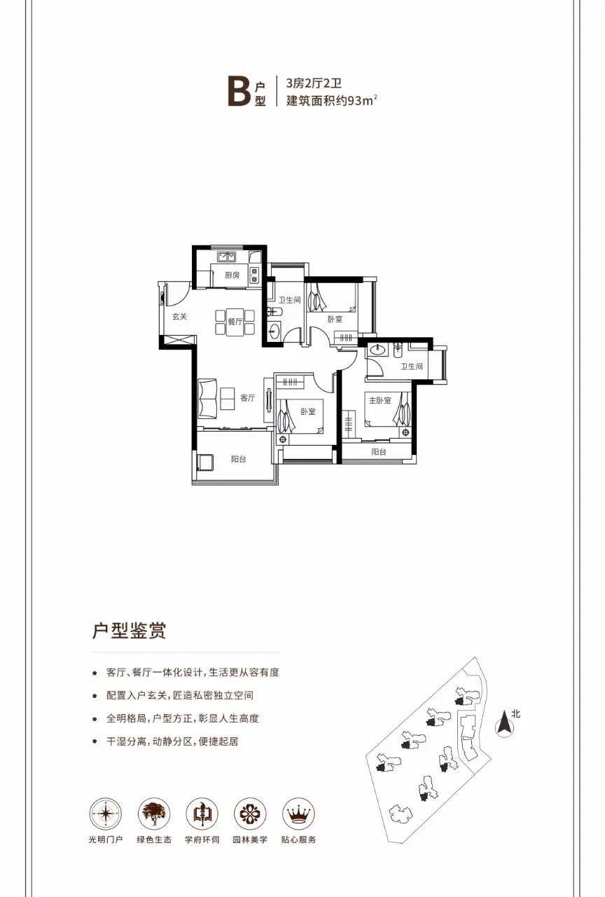 金融街华发融御华府3室2厅2卫93㎡户型图