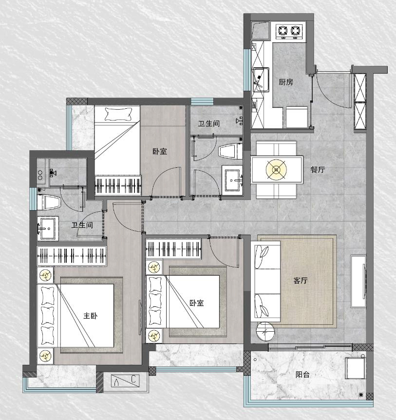 华润置地公园九里花园3室2厅2卫95㎡户型图