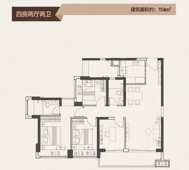 特发学府朗园4室2厅2卫114㎡户型图