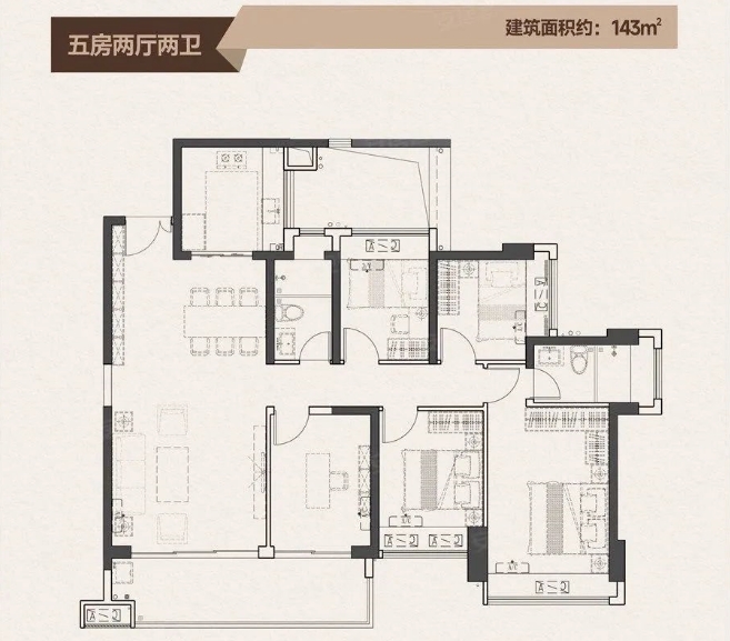 特发学府朗园5室2厅2卫143㎡户型图