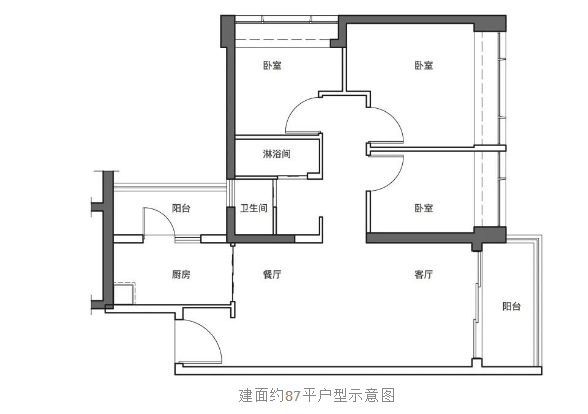 宏发悦见公园里3室2厅2卫87㎡户型图