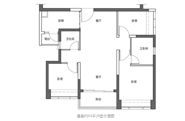 宏发悦见公园里3室2厅2卫95㎡户型图