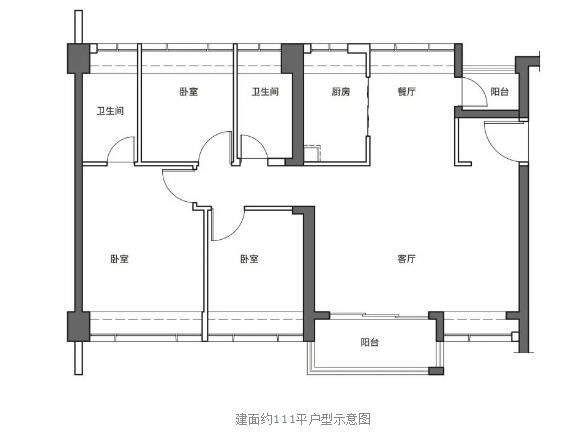 宏发悦见公园里3室2厅2卫111㎡户型图
