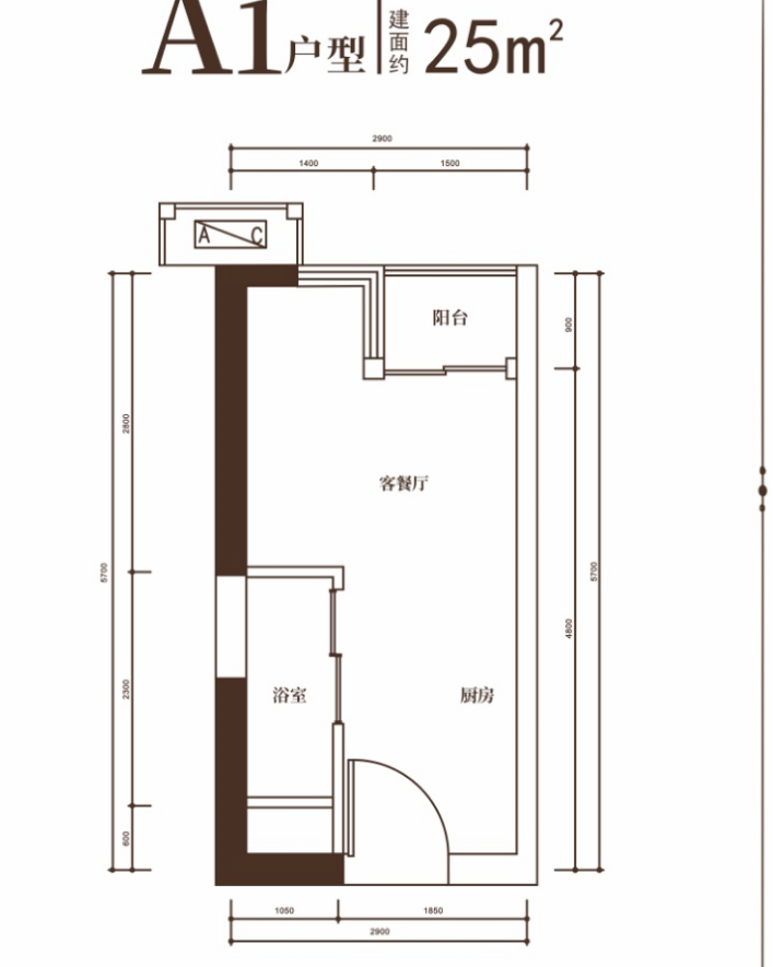 恒大天玺公馆1室1厅1卫25㎡户型图