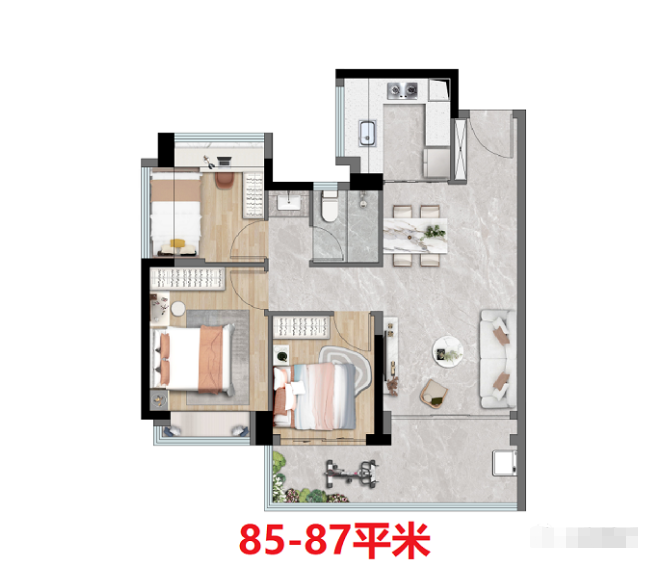 信义金御半山珑门3室2厅2卫85㎡户型图