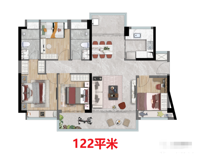 信义金御半山珑门4室2厅2卫122㎡户型图
