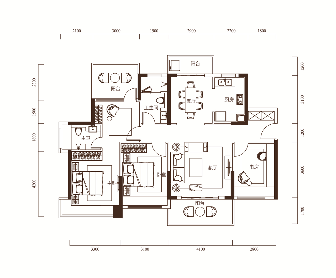汇智百盛家园3室2厅2卫125㎡户型图