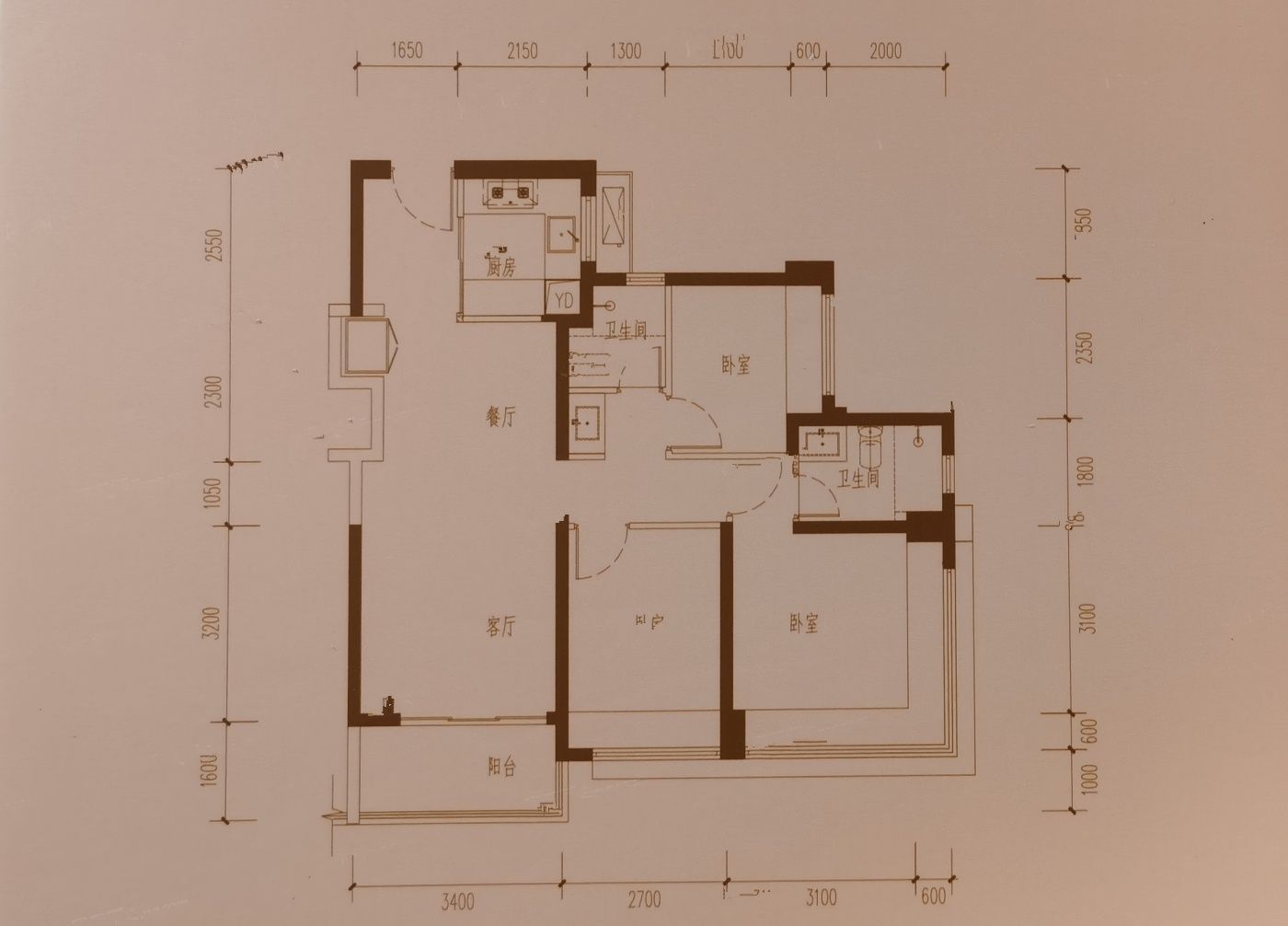 鸿荣源珈誉府2区3室2厅2卫96㎡户型图
