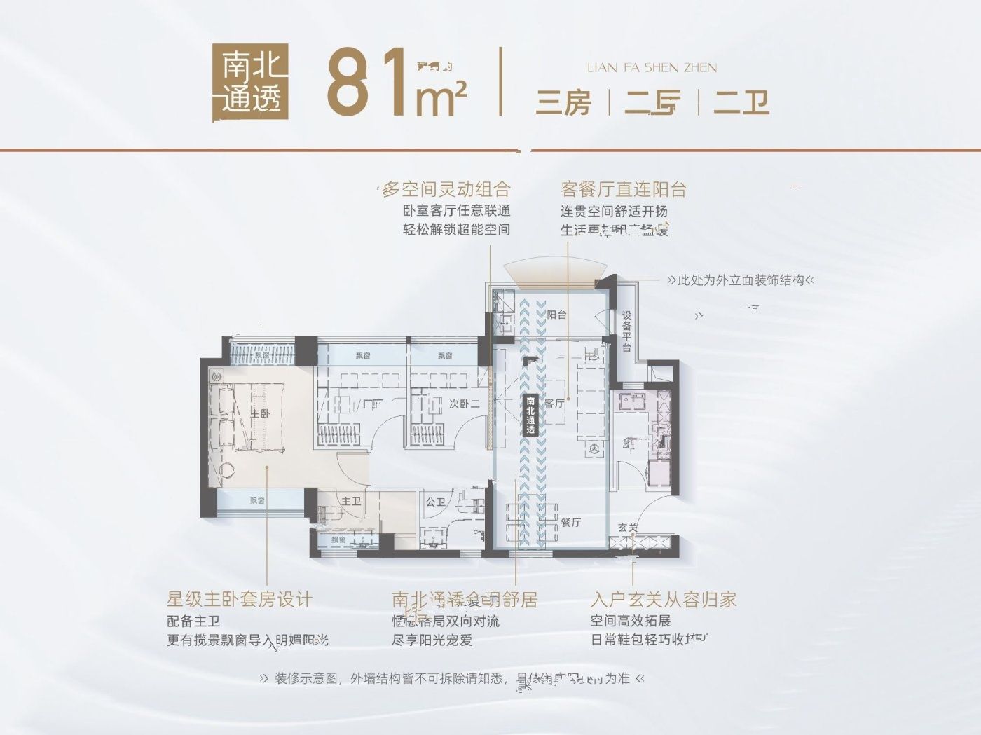 联发臻著雅居3室2厅2卫81㎡户型图