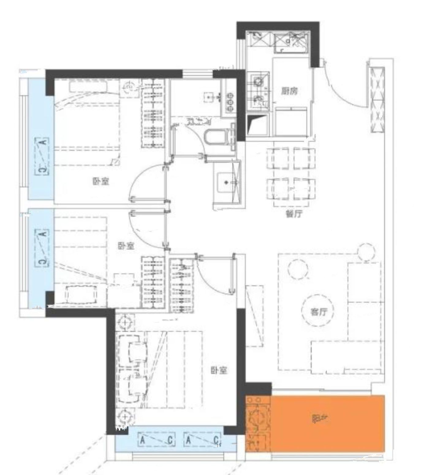 燕澜和鸣3室2厅1卫78㎡户型图