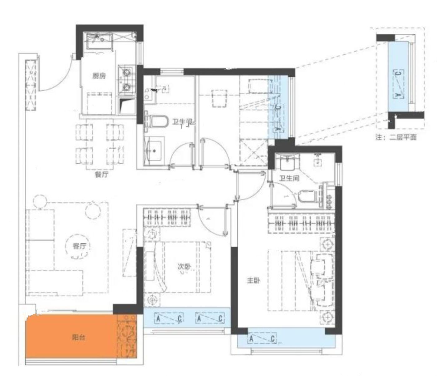 燕澜和鸣3室2厅2卫88㎡户型图