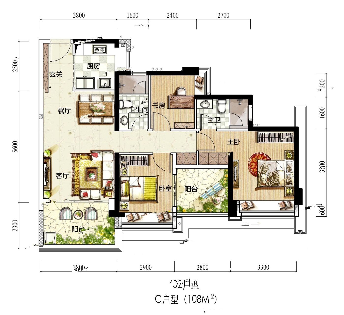特发观月台3室2厅2卫108㎡户型图