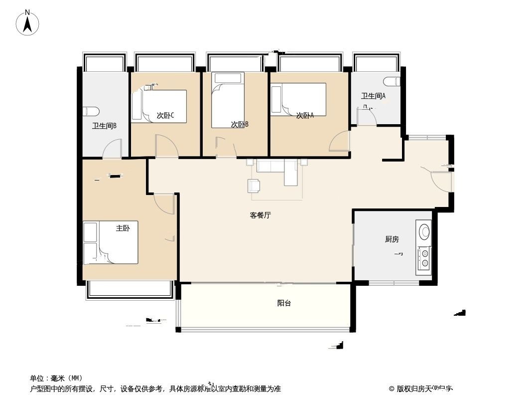 云海臻府4室2厅2卫108㎡户型图