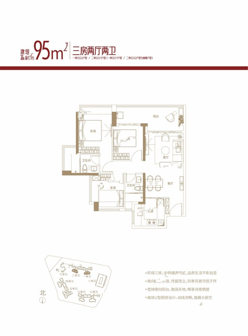 信义金御半山珑门3室2厅2卫95㎡户型图