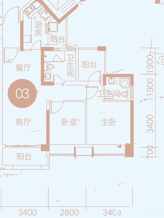 昊龙华庭2室2厅2卫91㎡户型图