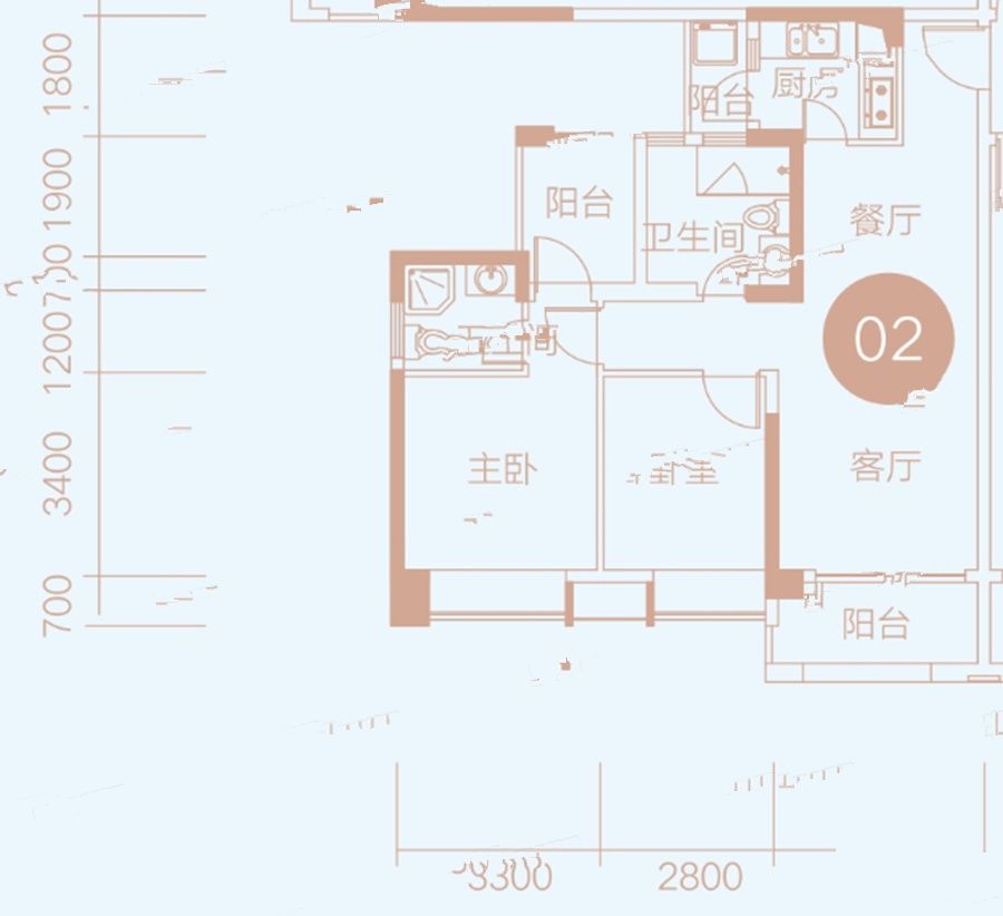 昊龙华庭2室2厅2卫91㎡户型图