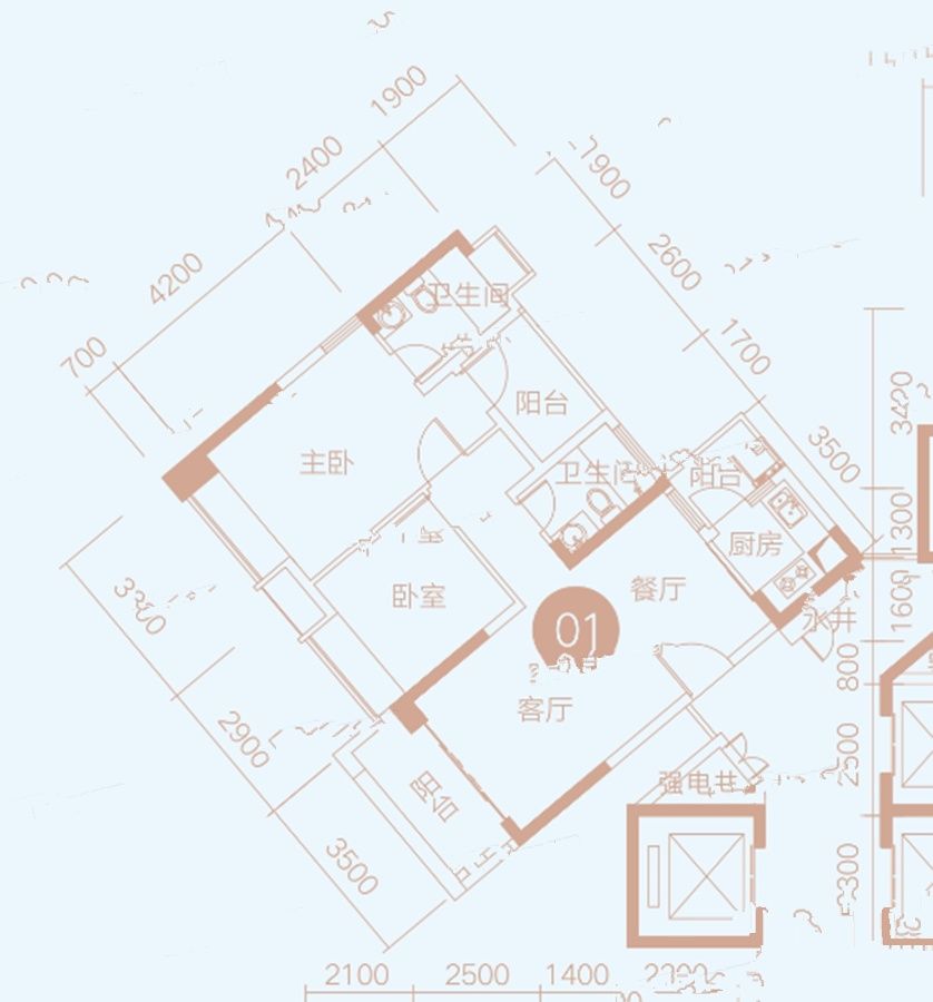 昊龙华庭2室2厅2卫87㎡户型图